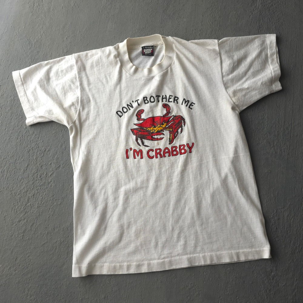 Vintage 80s Screen Stars Best White T-shirt Large Don't Bother Me I'm Crabby